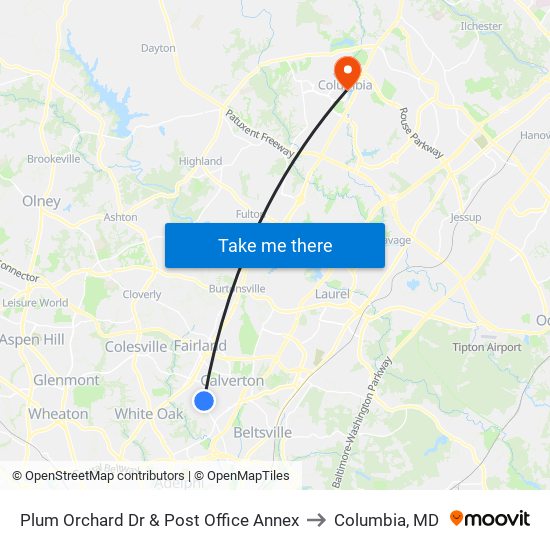 Plum Orchard Dr & Post Office Annex to Columbia, MD map