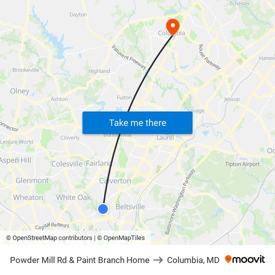 Powder Mill Rd & Paint Branch Home to Columbia, MD map