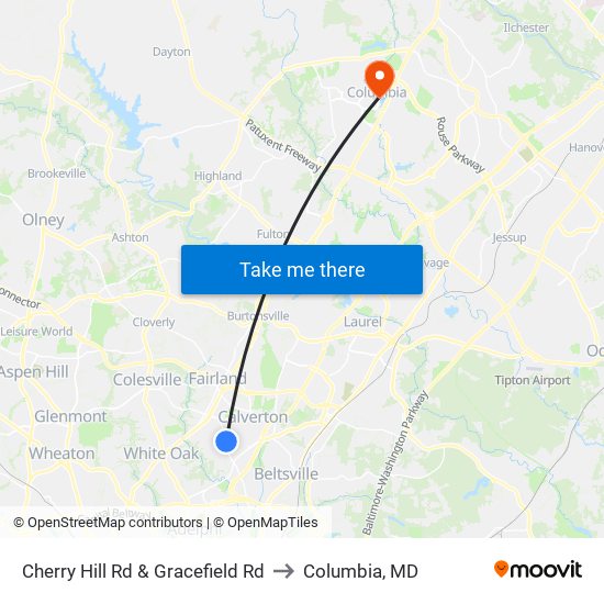Cherry Hill Rd & Gracefield Rd to Columbia, MD map