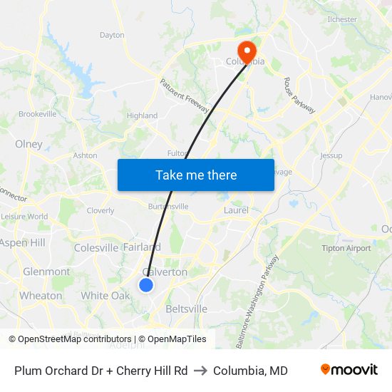 Plum Orchard Dr + Cherry Hill Rd to Columbia, MD map