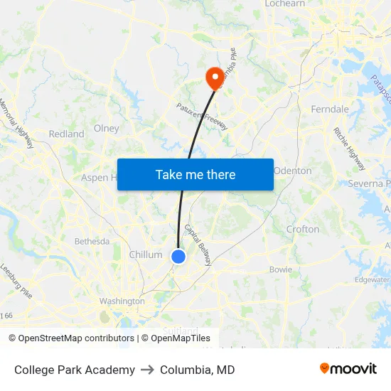 College Park Academy to Columbia, MD map