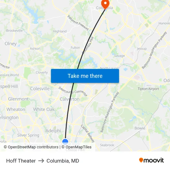 Hoff Theater to Columbia, MD map