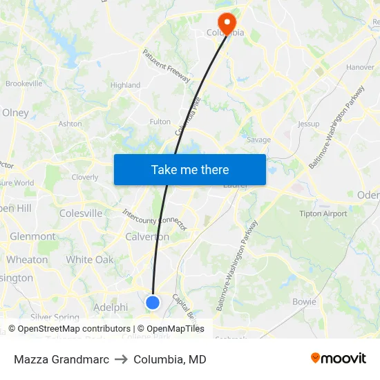 Mazza Grandmarc to Columbia, MD map