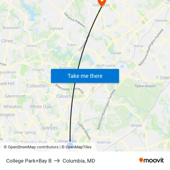College Park+Bay B to Columbia, MD map