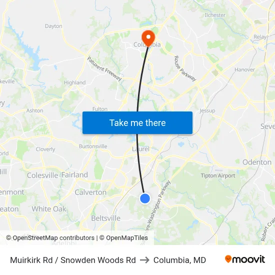 Muirkirk Rd / Snowden Woods Rd to Columbia, MD map