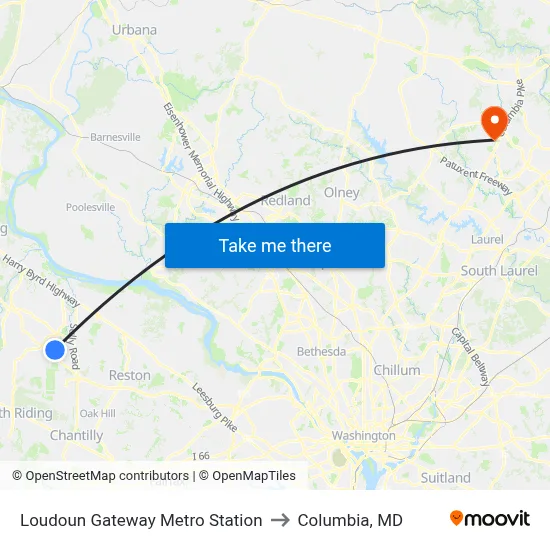 Loudoun Gateway Metro Station to Columbia, MD map
