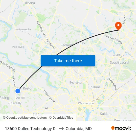 13600 Dulles Technology Dr to Columbia, MD map