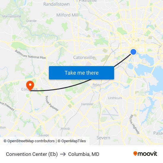 Convention Center (Eb) to Columbia, MD map