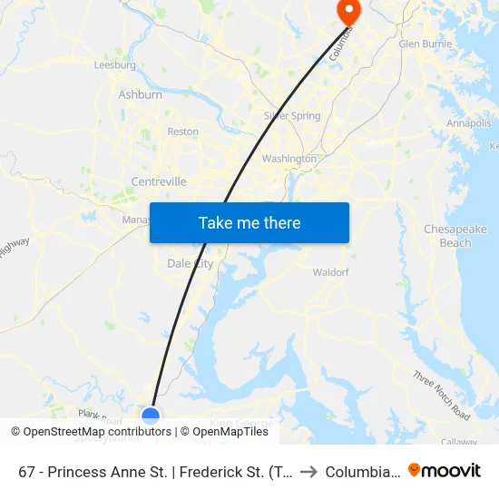 67 - Princess Anne St. | Frederick St. (Train Station) to Columbia, MD map