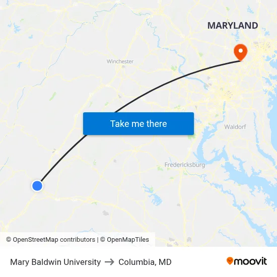 Mary Baldwin University to Columbia, MD map