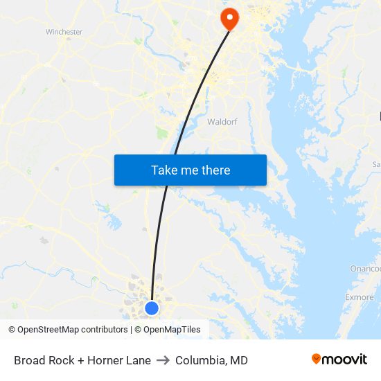 Broad Rock + Horner Lane to Columbia, MD map