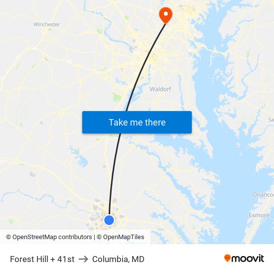 Forest Hill + 41st to Columbia, MD map