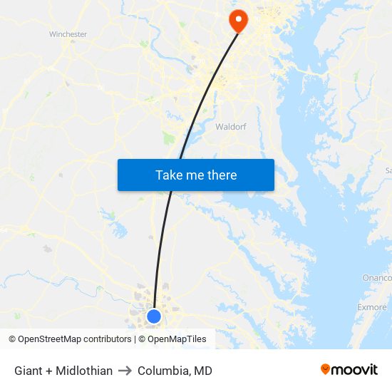 Giant + Midlothian to Columbia, MD map