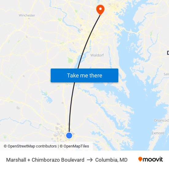 Marshall + Chimborazo Boulevard to Columbia, MD map