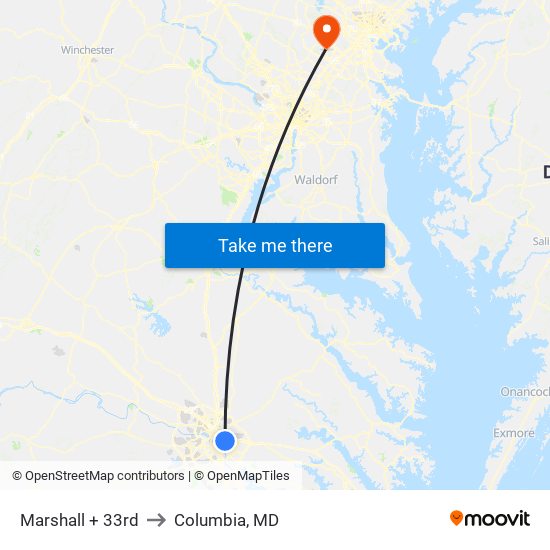 Marshall + 33rd to Columbia, MD map