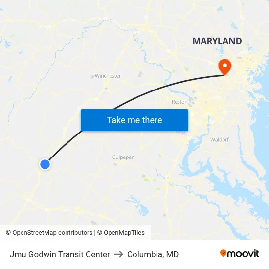 Jmu Godwin Transit Center to Columbia, MD map