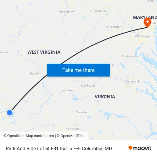 Park And Ride Lot at I-81 Exit 5 to Columbia, MD map