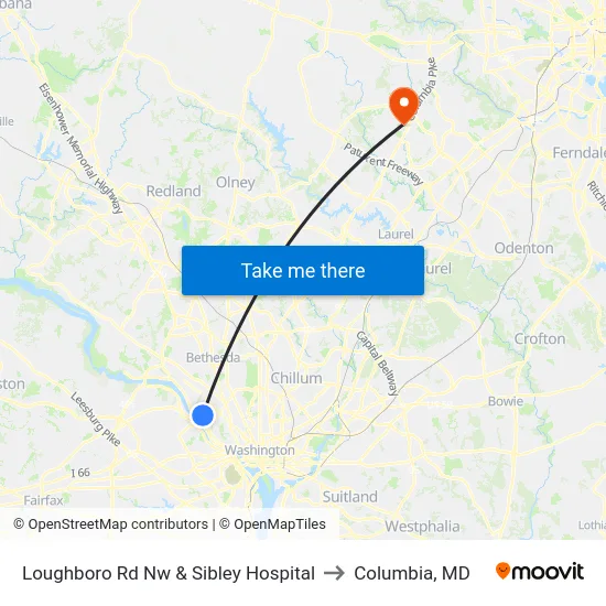 Loughboro Rd Nw & Sibley Hospital to Columbia, MD map