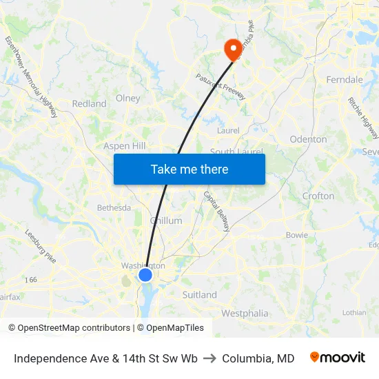 Independence Ave & 14th St Sw Wb to Columbia, MD map