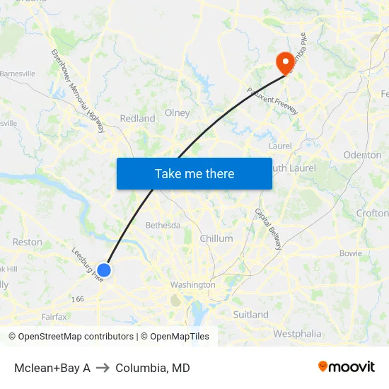 Mclean+Bay A to Columbia, MD map