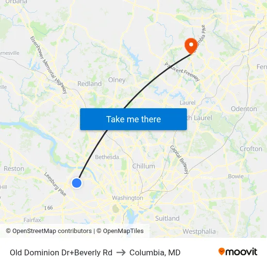 Old Dominion Dr+Beverly Rd to Columbia, MD map