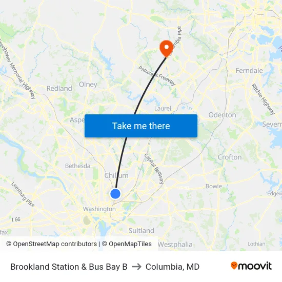 Brookland Station & Bus Bay B to Columbia, MD map