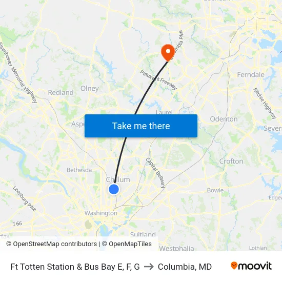 Ft Totten Station & Bus Bay E, F, G to Columbia, MD map