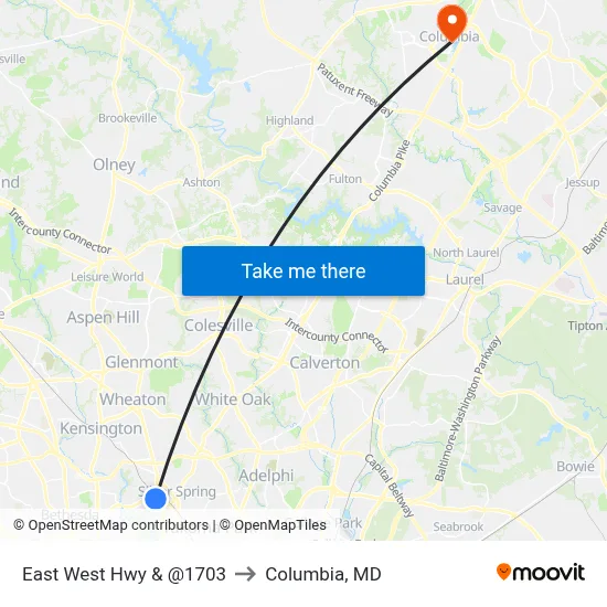 East West Hwy & @1703 to Columbia, MD map