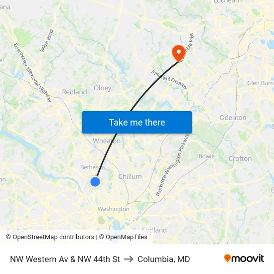 NW Western Av & NW 44th St to Columbia, MD map