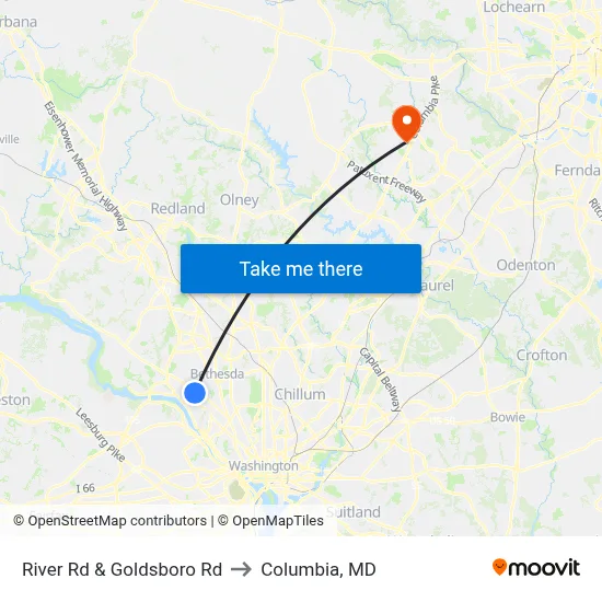 River Rd & Goldsboro Rd to Columbia, MD map