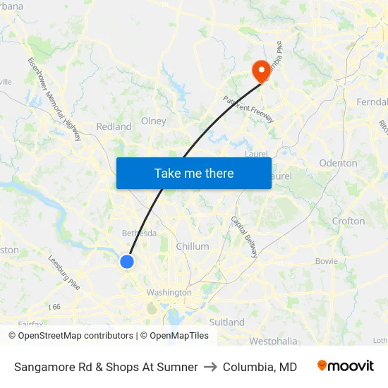 Sangamore Rd & Shops At Sumner to Columbia, MD map