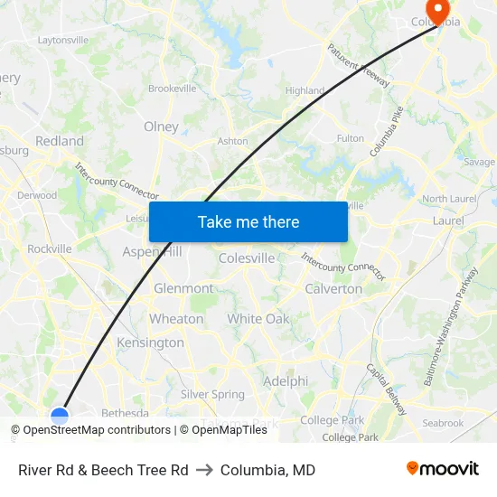 River Rd & Beech Tree Rd to Columbia, MD map