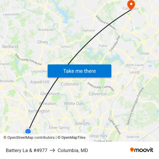 Battery La & #4977 to Columbia, MD map