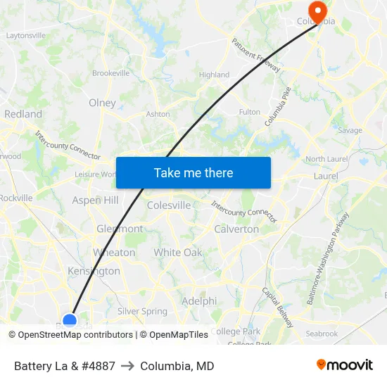 Battery La & #4887 to Columbia, MD map