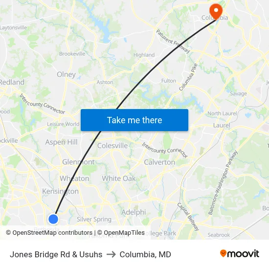 Jones Bridge Rd & Usuhs to Columbia, MD map