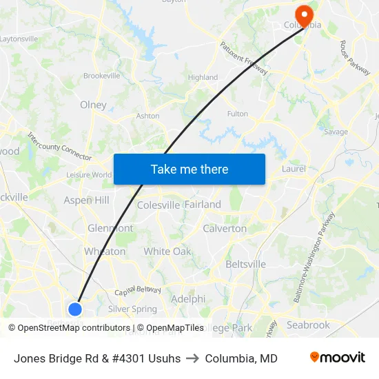 Jones Bridge Rd & #4301 Usuhs to Columbia, MD map