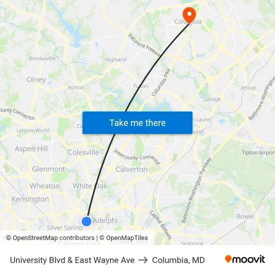 University Blvd & East Wayne Ave to Columbia, MD map