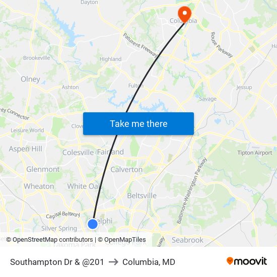 Southampton Dr & @201 to Columbia, MD map