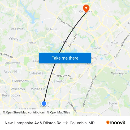 New Hampshire Av & Dilston Rd to Columbia, MD map