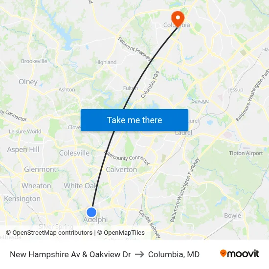 New Hampshire Av & Oakview Dr to Columbia, MD map