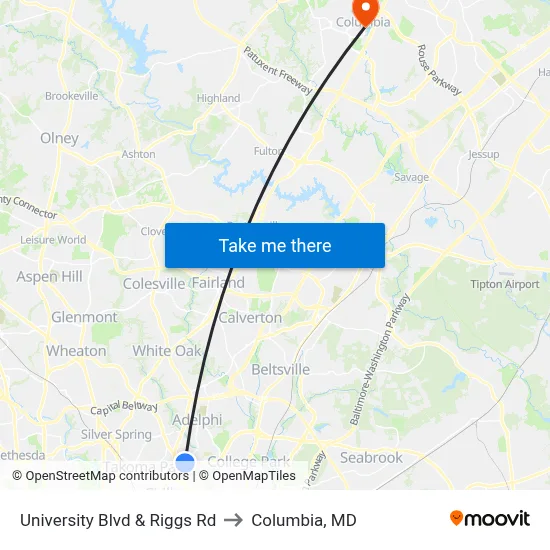 University Blvd & Riggs Rd to Columbia, MD map
