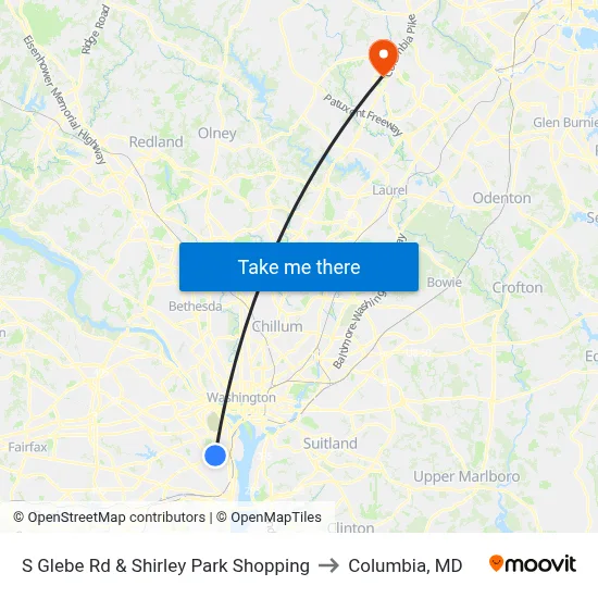 S Glebe Rd & Shirley Park Shopping to Columbia, MD map
