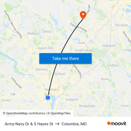 Army-Navy Dr & S Hayes St to Columbia, MD map