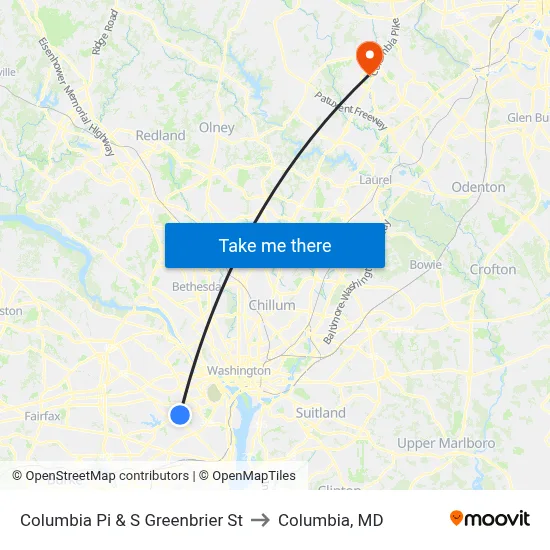 Columbia Pi & S Greenbrier St to Columbia, MD map