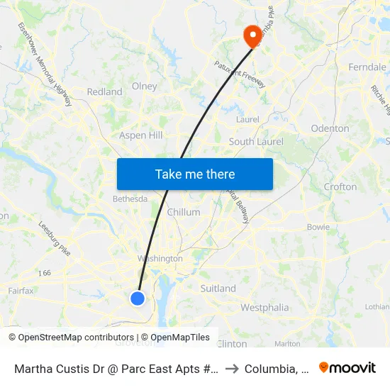 Martha Custis Dr @ Parc East Apts #1225 to Columbia, MD map