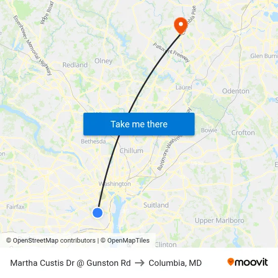 Martha Custis Dr @ Gunston Rd to Columbia, MD map
