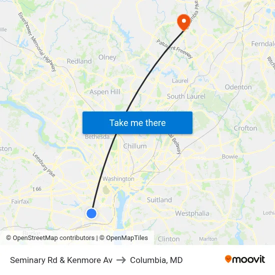 Seminary Rd & Kenmore Av to Columbia, MD map