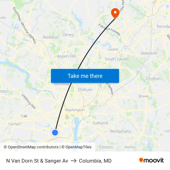 N Van Dorn St &    Sanger Av to Columbia, MD map