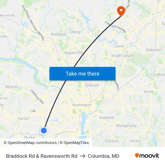 Braddock Rd & Ravensworth Rd to Columbia, MD map