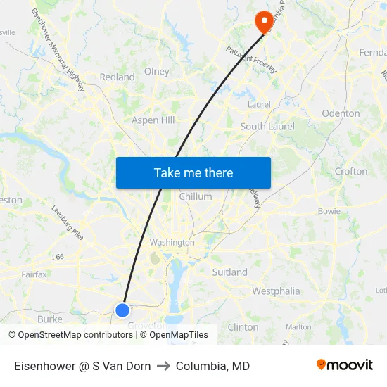 Eisenhower @ S Van Dorn to Columbia, MD map